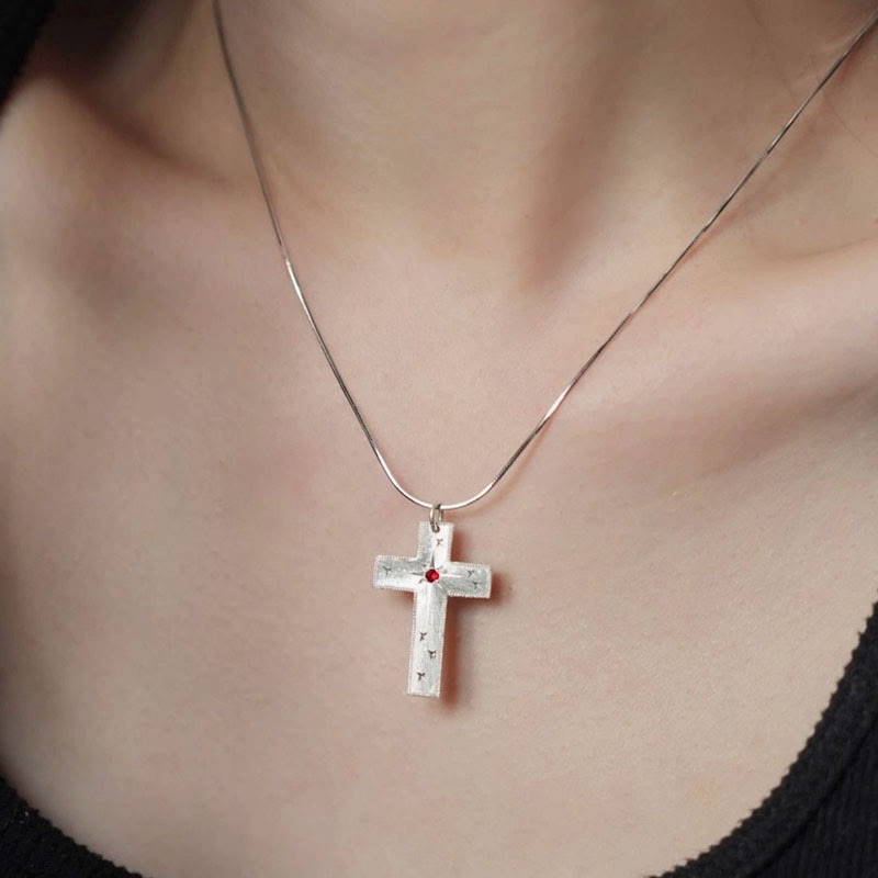 Christianartworkshop Star-Engraved CZ Cross Pendant Necklace: Emblem of Divine Light & Faith - image 2