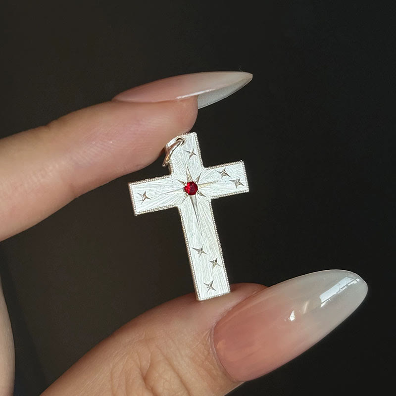 Christianartworkshop Star-Engraved CZ Cross Pendant Necklace: Emblem of Divine Light & Faith - image 1