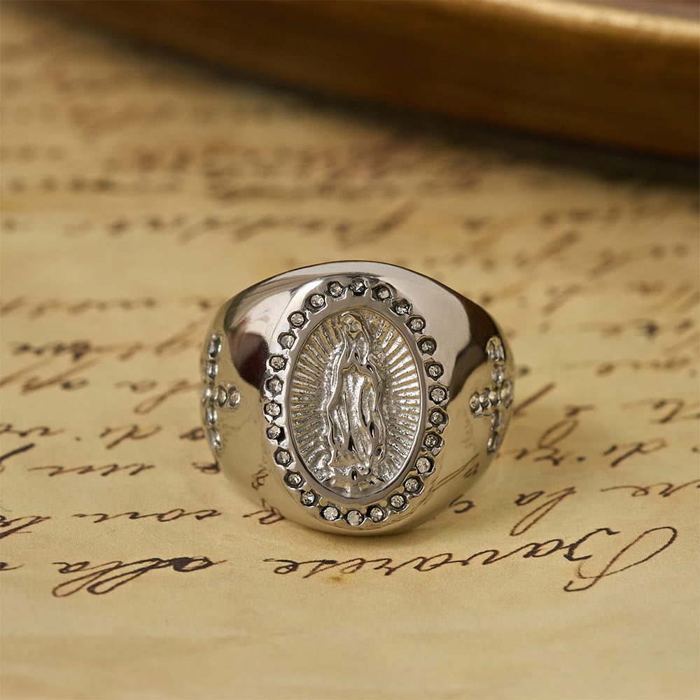 Christianartworkshop Bold Our Lady Cross Signet Ring: Anchor Your Heart in Marian Faith - Silver - US 14 - image 6