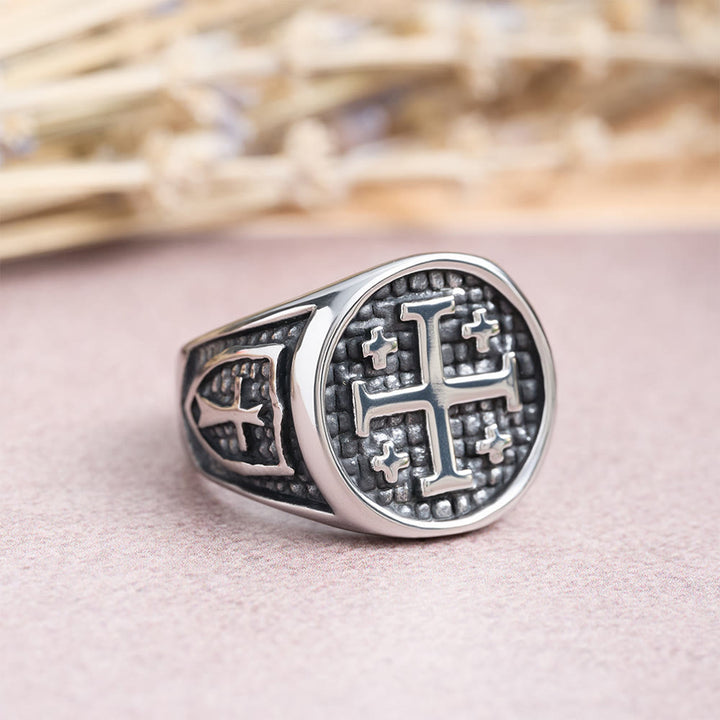 Christianartworkshop Jerusalem Cross Round & Square Signet Ring: Emblem of Faith’s Unity - Round - US 15 - image 3