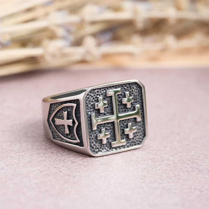 Christianartworkshop Jerusalem Cross Round & Square Signet Ring: Emblem of Faith’s Unity - Square - US 15 - image 5