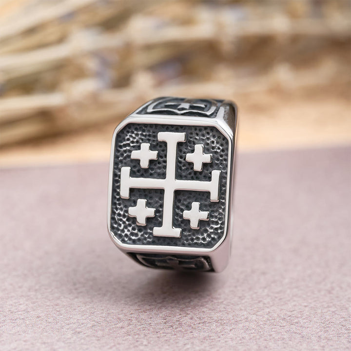 Christianartworkshop Jerusalem Cross Round & Square Signet Ring: Emblem of Faith’s Unity - image 6