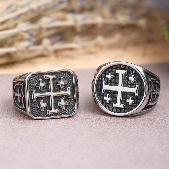 Christianartworkshop Jerusalem Cross Round & Square Signet Ring: Emblem of Faith’s Unity - image 0