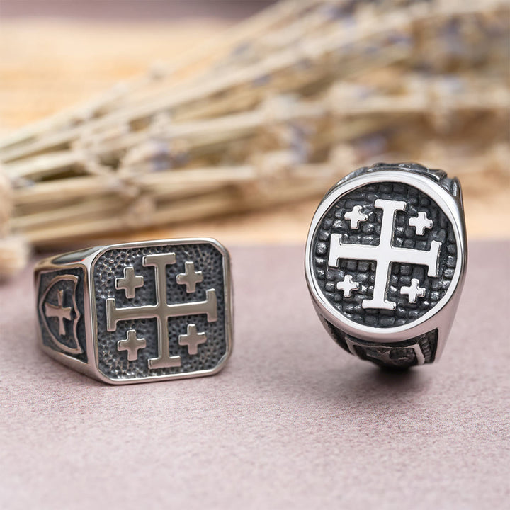 Christianartworkshop Jerusalem Cross Round & Square Signet Ring: Emblem of Faith’s Unity - image 2
