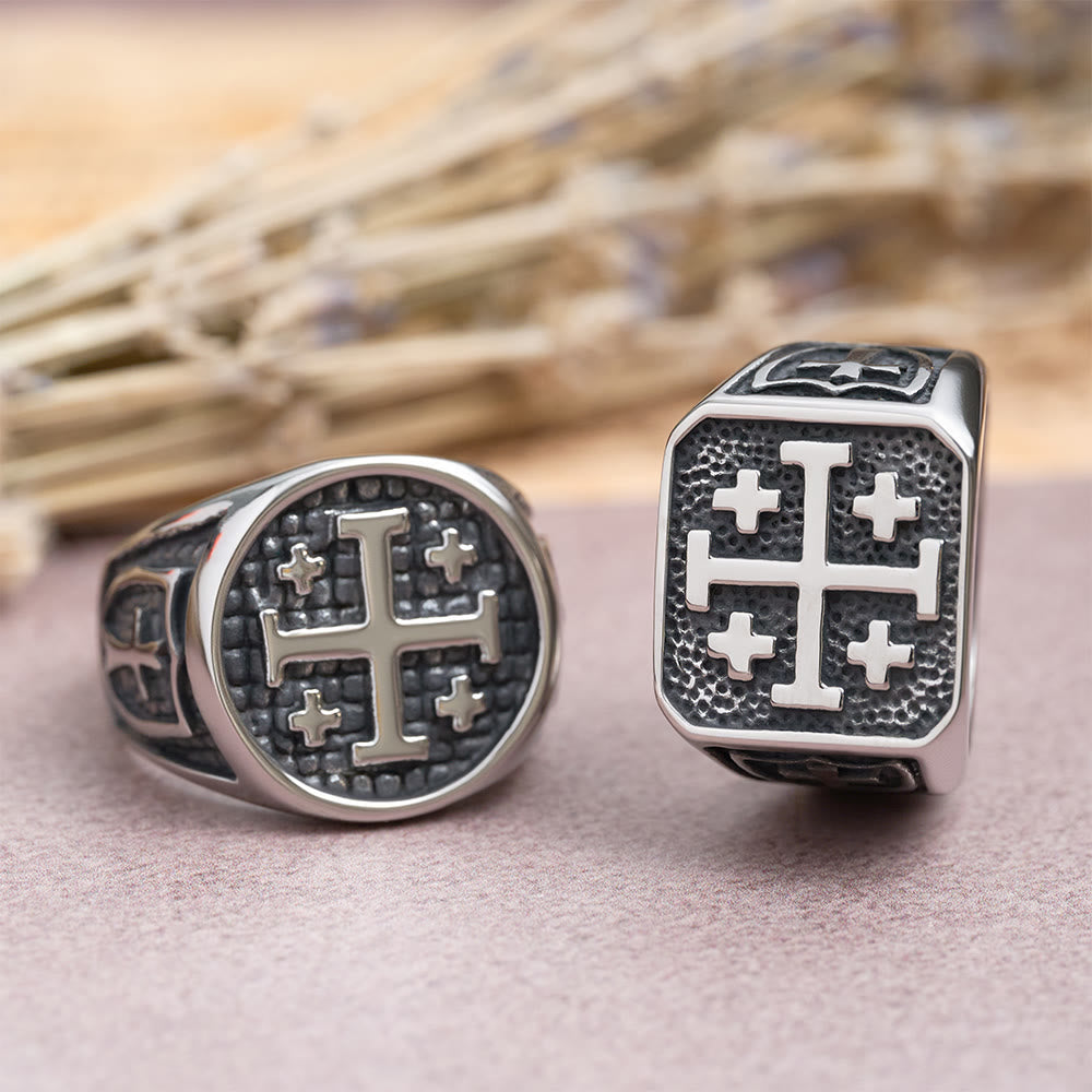 Christianartworkshop Jerusalem Cross Round & Square Signet Ring: Emblem of Faith’s Unity - image 1