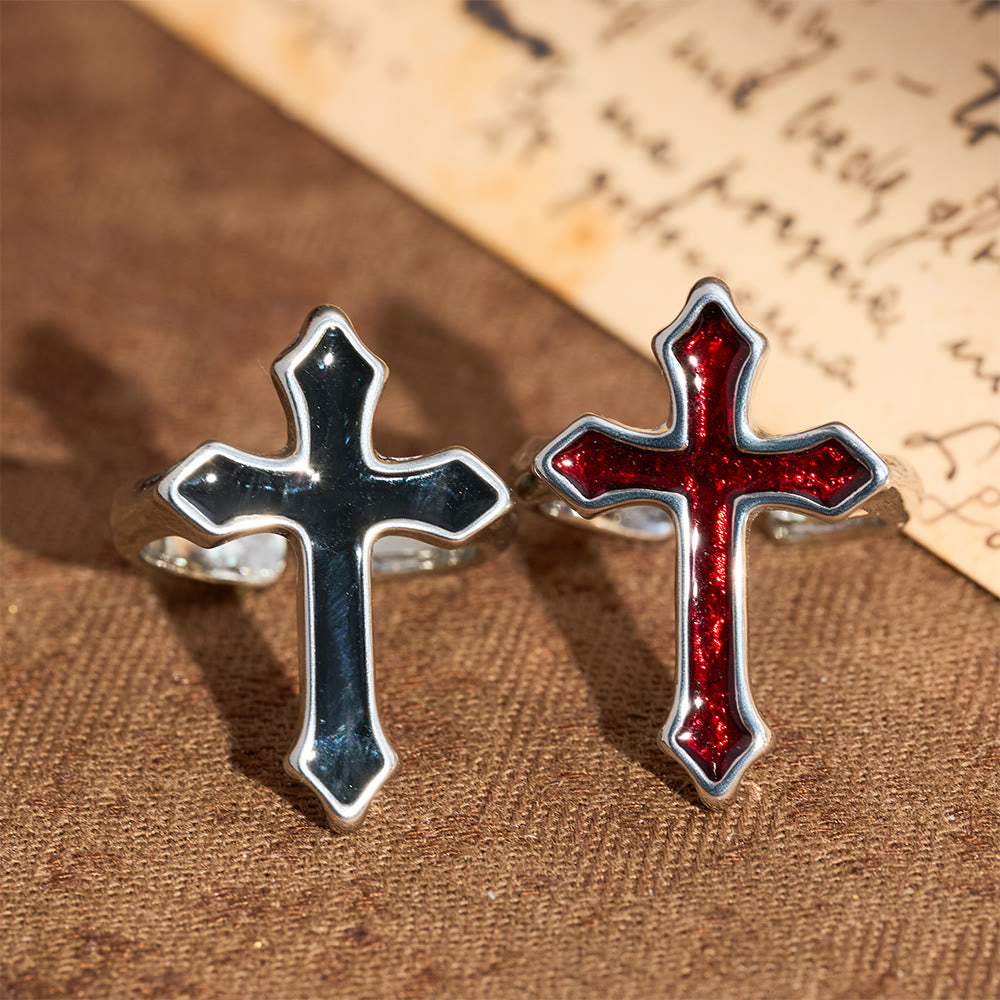 Christianartworkshop Four-Color Enamel Cross Open Ring: Emblem of Faith’s Light - image 1