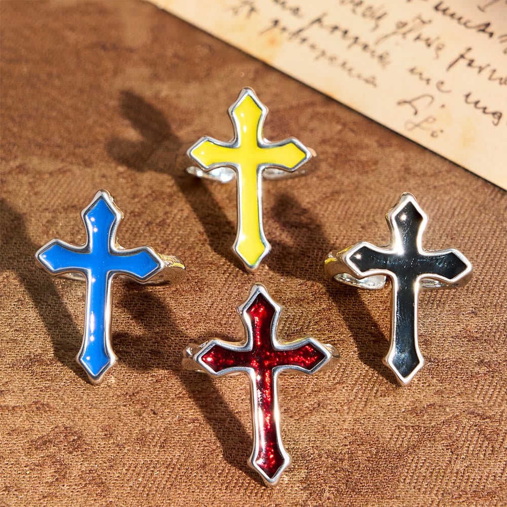 Christianartworkshop Four-Color Enamel Cross Open Ring: Emblem of Faith’s Light - image 0