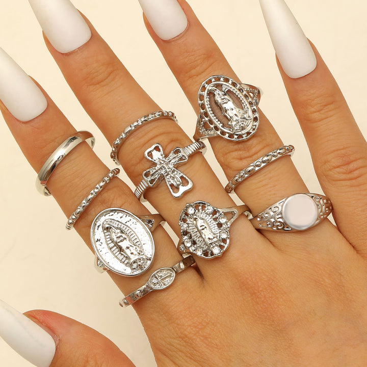 Christianartworkshop Golden & Silver Marian Cross Ring Set: A Token of Heavenly Devotion - Silver - image 2