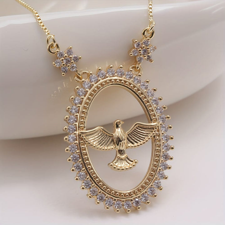 Christianartworkshop Dove Oval CZ Pendant Necklace: Emblem of Divine Peace & Holy Spirit - Gold - image 0