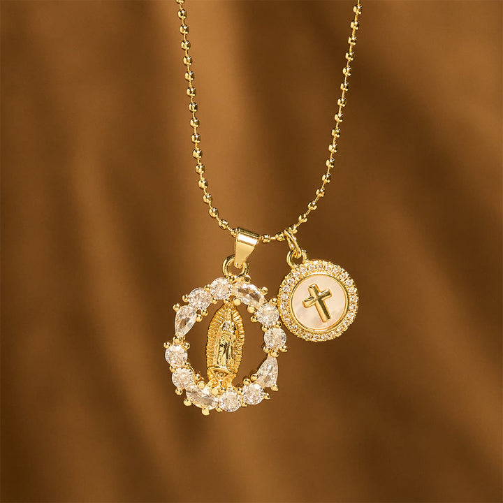 Christianartworkshop Classic Our Lady & Cross CZ Pendant Set: Emblem of Unwavering Devotion - image 1