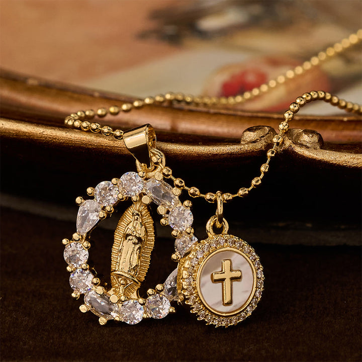 Christianartworkshop Classic Our Lady & Cross CZ Pendant Set: Emblem of Unwavering Devotion - Virgin Mary & Cross - image 0