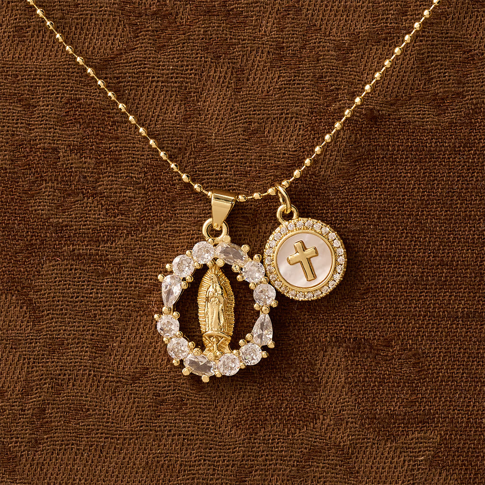 Christianartworkshop Classic Our Lady & Cross CZ Pendant Set: Emblem of Unwavering Devotion - image 3