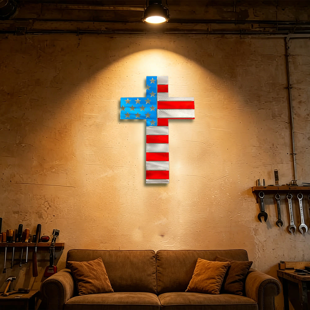 Christianartworkshop Precision-Cut American Flag Cross Metal Wall Decor: Sacred Symbolism for Home and Heart - image 2