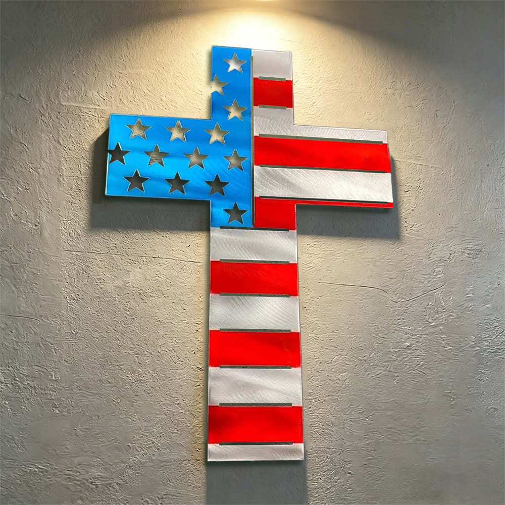 Christianartworkshop Precision-Cut American Flag Cross Metal Wall Decor: Sacred Symbolism for Home and Heart - image 0