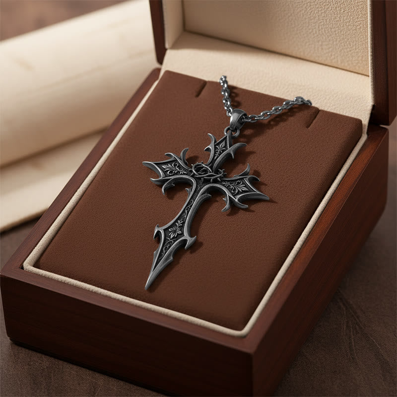 Christianartworkshop Crown of Thorns Gothic Cross Pendant Necklace: Emblem of Christ's Sacrifice & Redemption - Thorn Cross - image 0