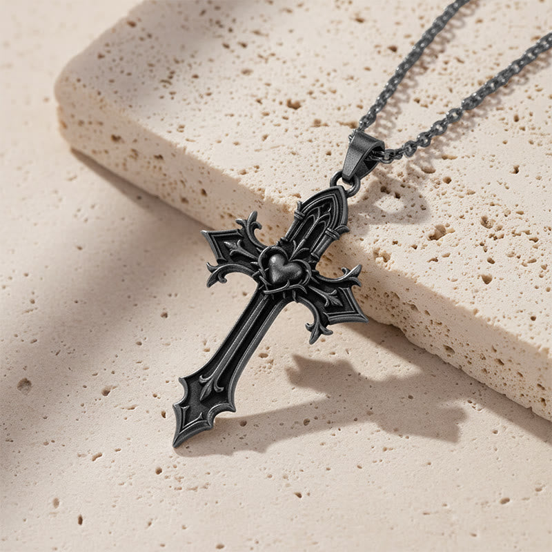 Christianartworkshop Crown of Thorns Gothic Cross Pendant Necklace: Emblem of Christ's Sacrifice & Redemption - Heart Cross - image 7