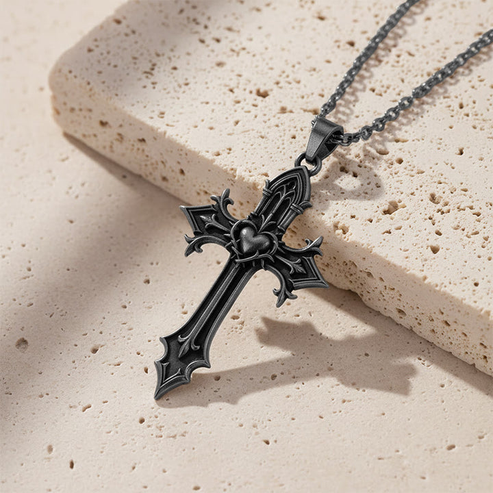 Christianartworkshop Crown of Thorns Gothic Cross Pendant Necklace: Emblem of Christ's Sacrifice & Redemption - Heart Cross - image 7