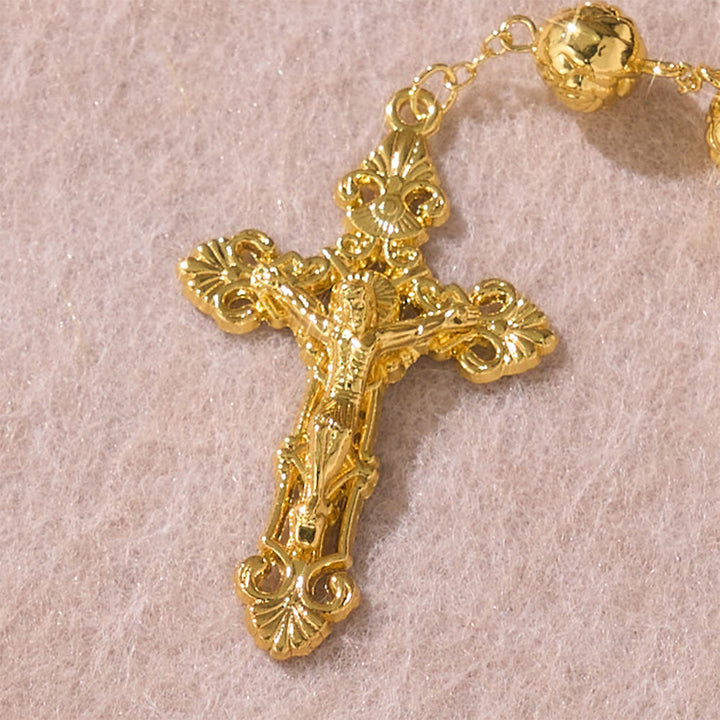 Christianartworkshop Engraved Rose Bead Our Lady Rosary with Crucifix: Symbol of Devout Prayer - image 5
