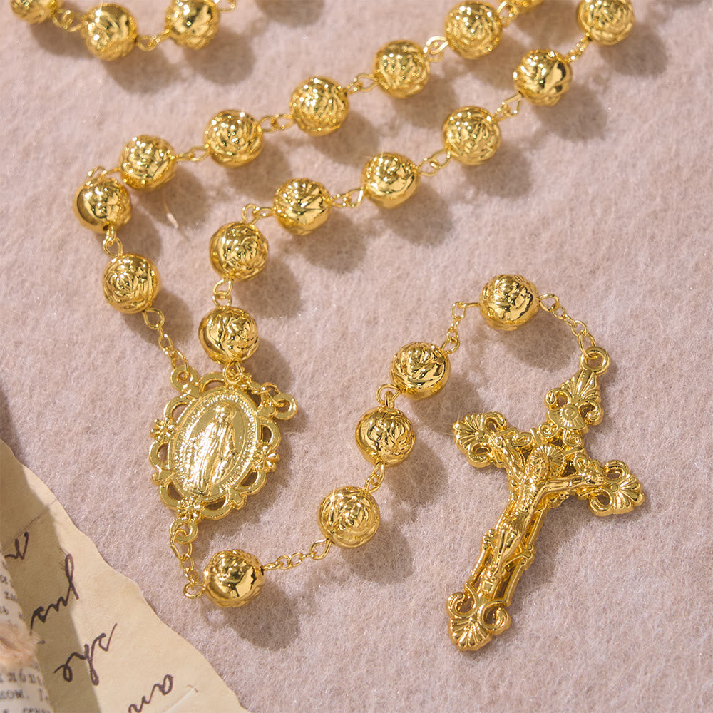 Christianartworkshop Engraved Rose Bead Our Lady Rosary with Crucifix: Symbol of Devout Prayer - image 6