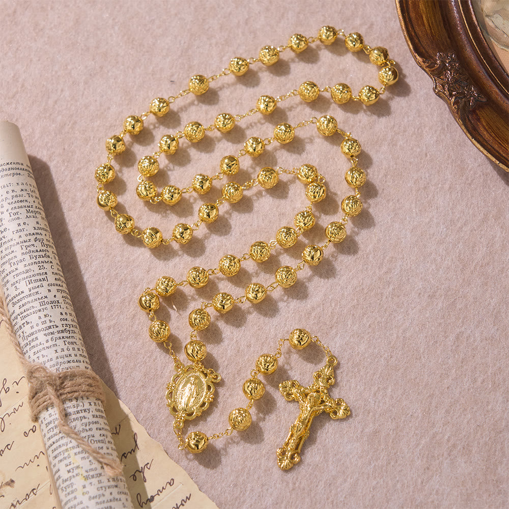 Christianartworkshop Engraved Rose Bead Our Lady Rosary with Crucifix: Symbol of Devout Prayer - image 2