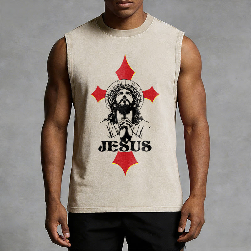 Christianartworkshop JESUS Unisex Washed Tank Top - image 1