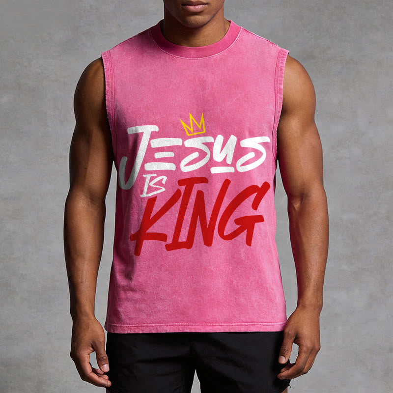 Christianartworkshop JESUS IS KING Unisex Washed Tank Top - image 1