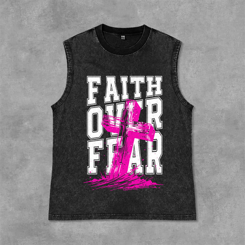 Christianartworkshop FAITH OVER FEAR Unisex Washed Tank Top - Black - 2XL - image 0