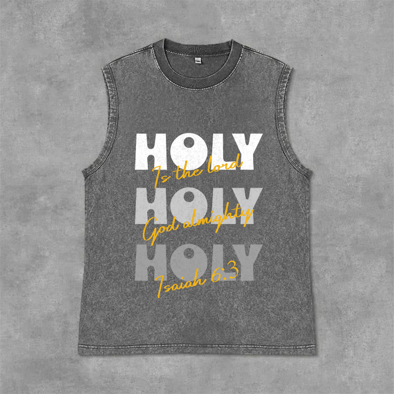 Christianartworkshop Holy Holy Holy Unisex Washed Tank Top - Grey - 2XL - image 0