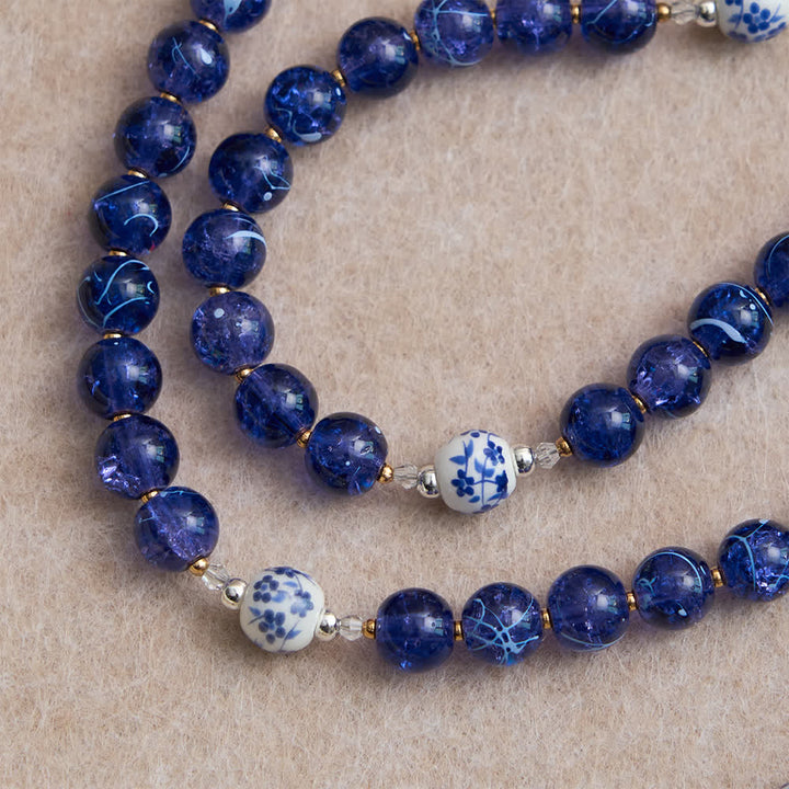 Christianartworkshop  Deep Blue Cracked Glass & Porcelain Beads Rosary with Our Lady of Aparecida Centerpiece - image 6