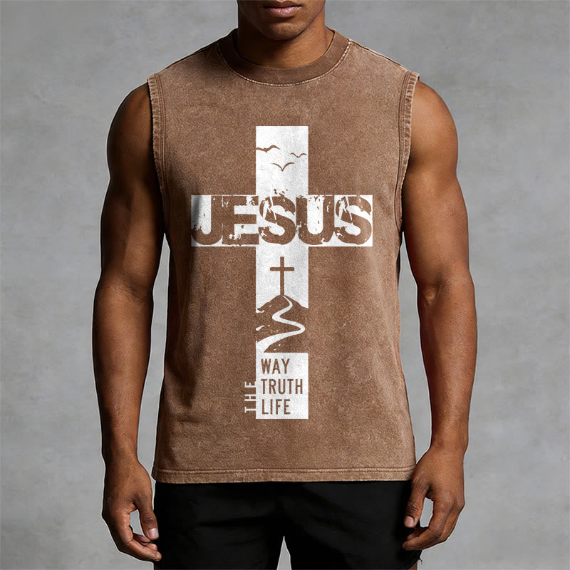 Christianartworkshop Jesus The Way The Truth The Life  Unisex Washed Tank Top - image 1