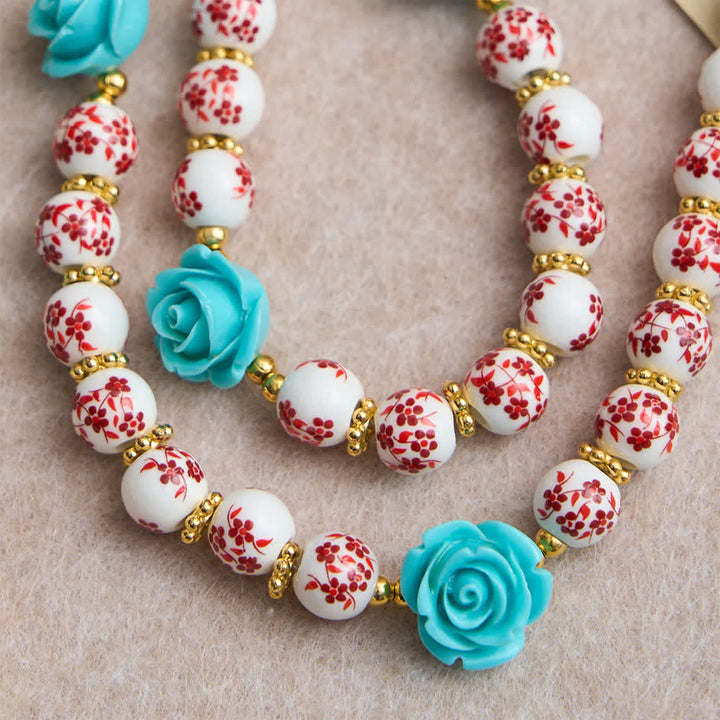 Christianartworkshop Red & White Ceramic Beads with Turquoise Rose Seven Sorrow Rosary with Our Lady Medal - image 5