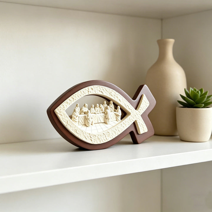 Christianartworkshop Last Supper Ichthys Desktop Ornament: Emblem of Faith & Sacred Communion - image 1