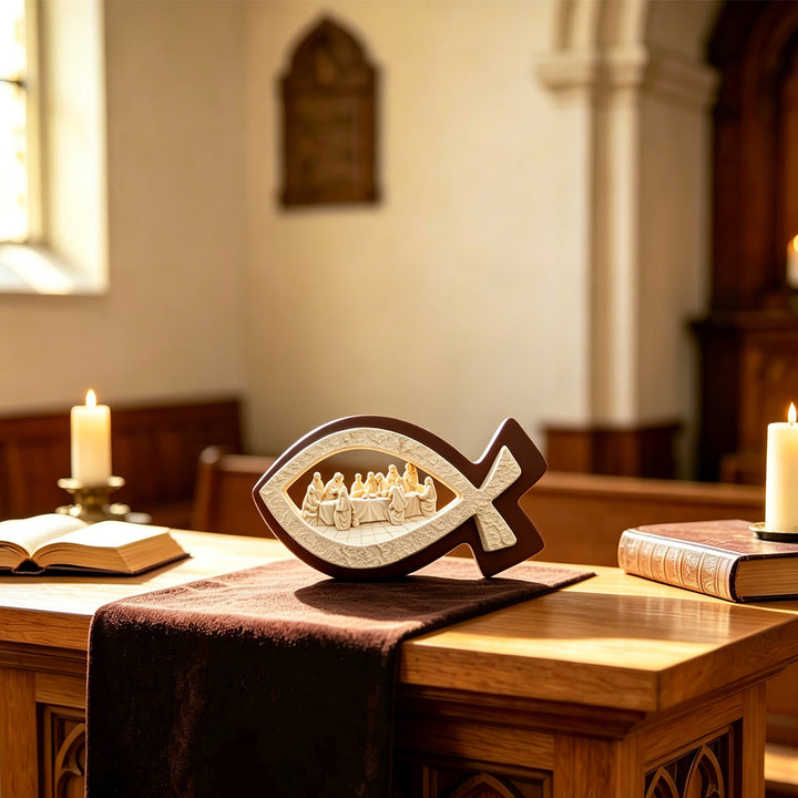 Christianartworkshop Last Supper Ichthys Desktop Ornament: Emblem of Faith & Sacred Communion - image 3