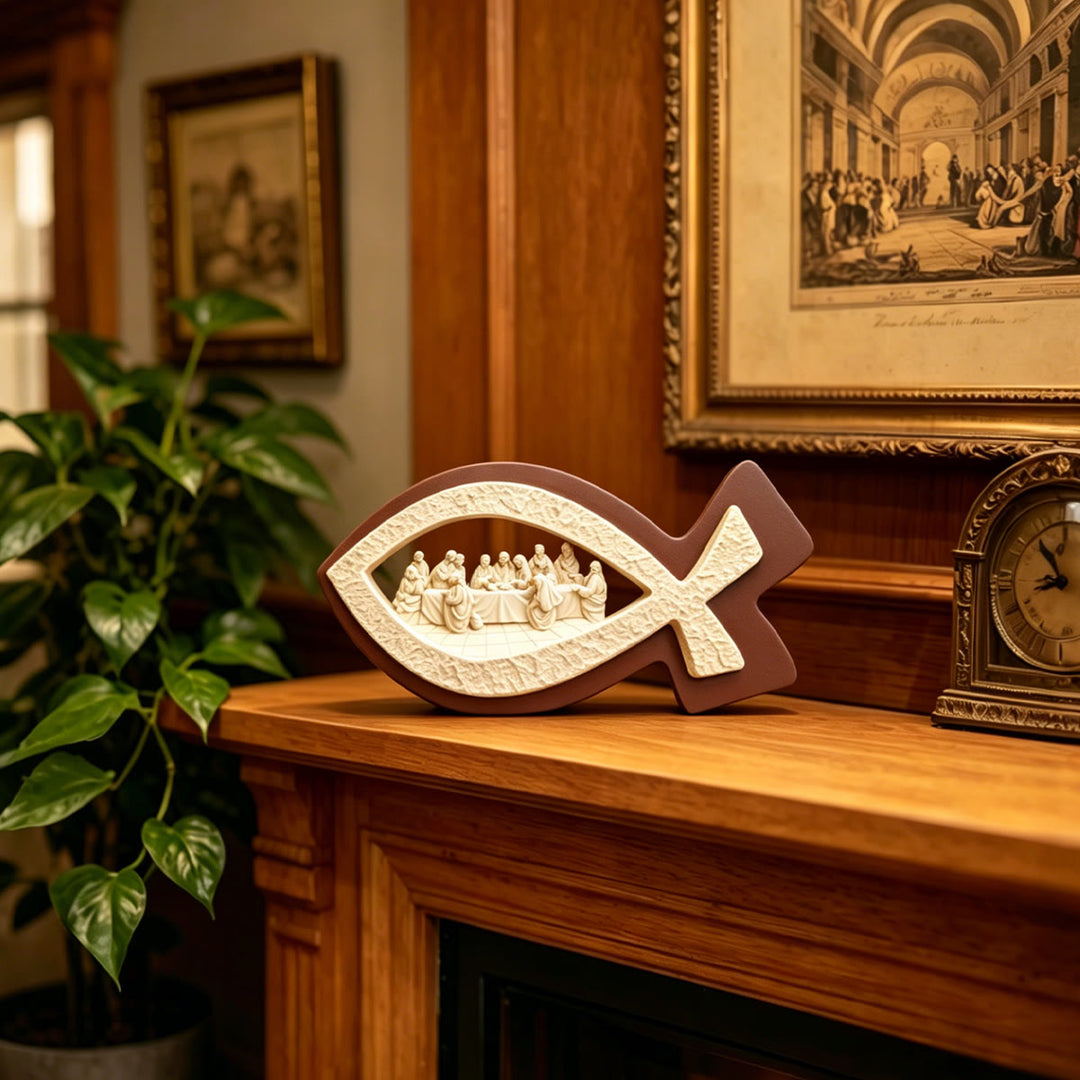 Christianartworkshop Last Supper Ichthys Desktop Ornament: Emblem of Faith & Sacred Communion - image 2