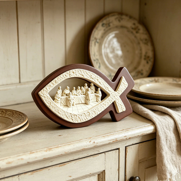 Christianartworkshop Last Supper Ichthys Desktop Ornament: Emblem of Faith & Sacred Communion - Ichthys & Last Supper - image 0