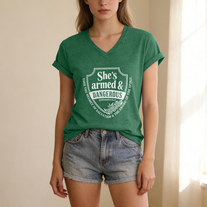 Christianartworkshop She's Armed & Dangerous Casual V-neck T-shirt - image 17