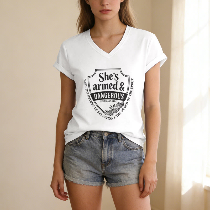 Christianartworkshop She's Armed & Dangerous Casual V-neck T-shirt - image 5