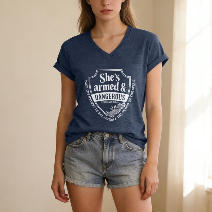 Christianartworkshop She's Armed & Dangerous Casual V-neck T-shirt - image 19