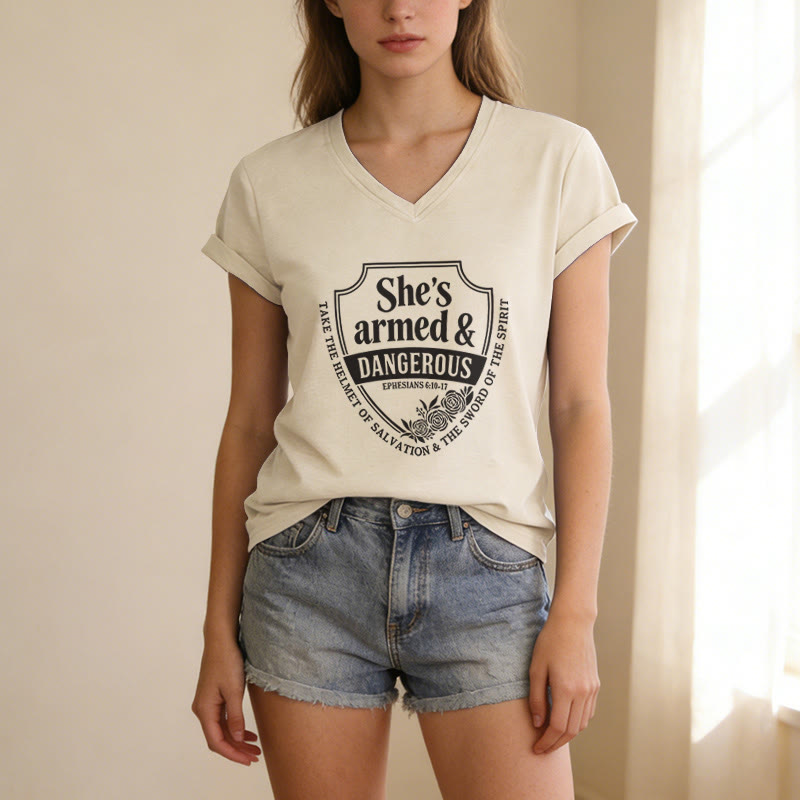 Christianartworkshop She's Armed & Dangerous Casual V-neck T-shirt - image 7