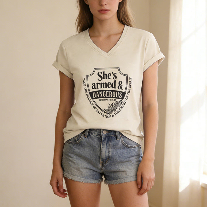 Christianartworkshop She's Armed & Dangerous Casual V-neck T-shirt - image 7