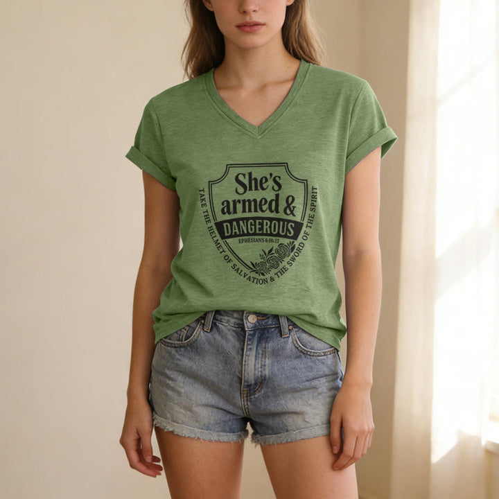 Christianartworkshop She's Armed & Dangerous Casual V-neck T-shirt - image 3