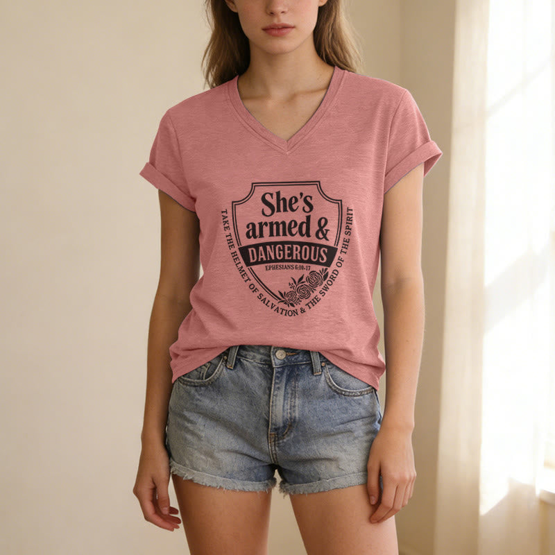 Christianartworkshop She's Armed & Dangerous Casual V-neck T-shirt - image 13