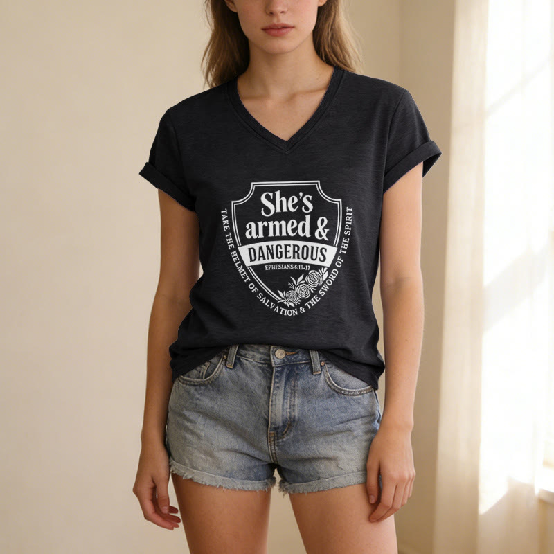 Christianartworkshop She's Armed & Dangerous Casual V-neck T-shirt - image 15