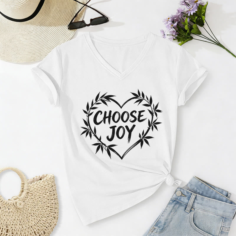 Christianartworkshop CHOOSE JOY Casual V-neck T-shirt - White - 2XL - image 4