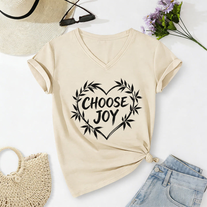 Christianartworkshop CHOOSE JOY Casual V-neck T-shirt - Beige - 2XL - image 0