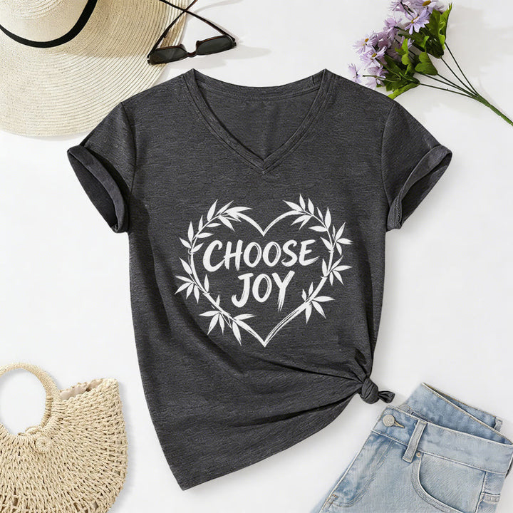 Christianartworkshop CHOOSE JOY Casual V-neck T-shirt - Dark Grey - 2XL - image 20