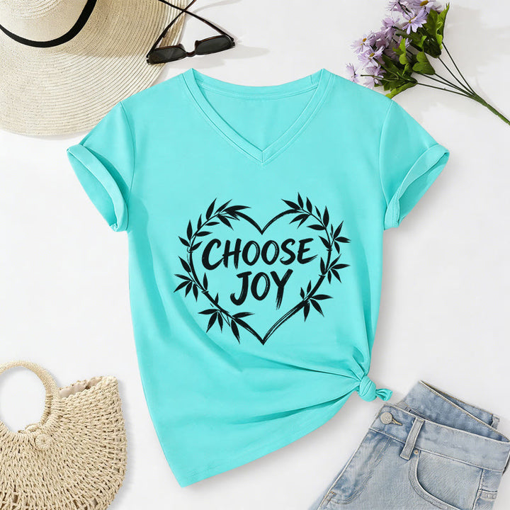 Christianartworkshop CHOOSE JOY Casual V-neck T-shirt - Sky Blue - 2XL - image 8