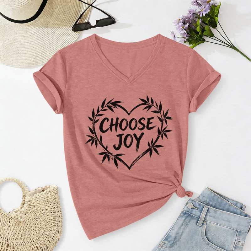 Christianartworkshop CHOOSE JOY Casual V-neck T-shirt - Light Pink - 2XL - image 10