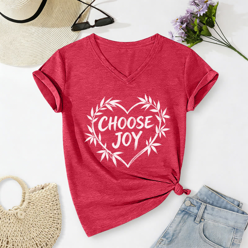Christianartworkshop CHOOSE JOY Casual V-neck T-shirt - Red - 2XL - image 22