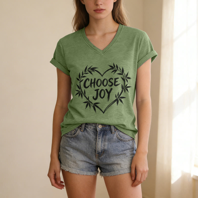 Christianartworkshop CHOOSE JOY Casual V-neck T-shirt - image 3